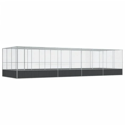 Image of vidaXL Aviary with Extension Silver 932x307x212 cm Large Bird Cage Lockable Door, Ample Space, Steel Mesh, Galvanized Frame For Parrots, Pigeons, and Small Animals