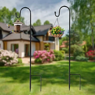 Image of XRR Shepherds Crook Hooks, 2 Pack 120cm Adjustable Metal Garden Stakes Crooks for Lights, Rust Resistant Hook Bird Feeders/Lanterns/Weddings Plant Baskets(Black)