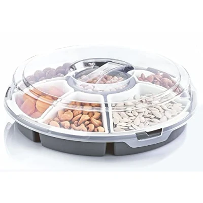 Image of Spetebo Transport Serving Set with 6 Bowls, Diameter 33 cm, Round Snack and Dip Box Lid, Plate, Box, Dip, Tapas, Plates, Dishwasher Safe