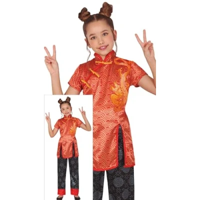Image of FIESTAS GUIRCA Chinese Girls Fancy Dress Costume Red &amp; Black Traditional Outfit Japanese Kids Costumes Age 5 6 Years