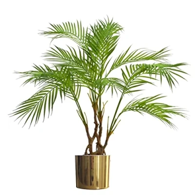 Image of Leaf Design UK Large Realistic Artificial Palm Tree, Natural Areca Gold, 90cm