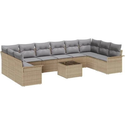 Image of vidaXL 11 Piece Garden Sofa Set with Cushions Black Poly Rattan