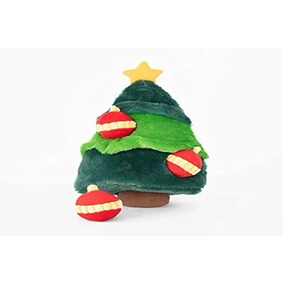 Image of ZippyPaws Holiday Burrow, Interactive Squeaky Hide and Seek Plush Dog Toy Christmas Tree