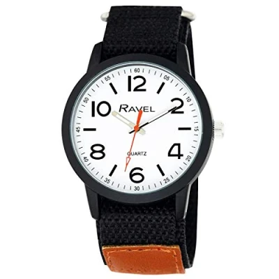 Image of Ravel Men&#039;s Modern Workwear Watch with Easy Fasten Strap Black/White Dial/Black Tan Tongue