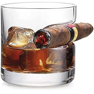 Image of BERNOI 320ml Whiskey Glass with Cigar Holder/Old Fashioned Style Crystal Glass/Cigar Accessories/for Whiskey, Scotch, Beer, Wine, Spirit/Gifts for Men