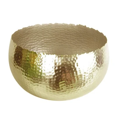 Image of Leaf Large Curved Edge Hammered Metal Bowl, Gold, 32 x 20 cm