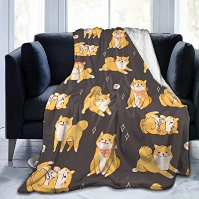 Image of JOOCAR Flannel Throw Blanket Janpanese Dogs Shiba Inu Cozy and Soft Plush Warm Blankets for Bed Couch Living Room Sofa Chair