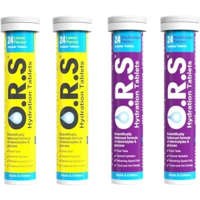 Image of O.R.S. Hydration Tablets 2 x 24 Tablet Tubes of Lemon, Blackcurrant 96 Total