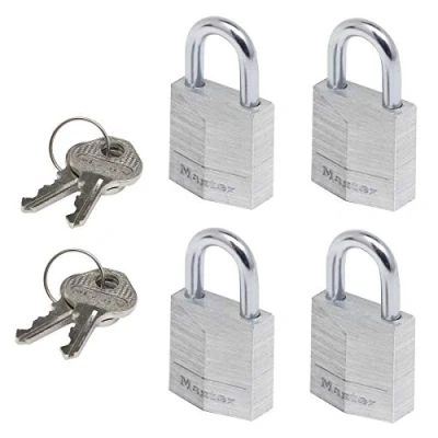 Image of MASTER LOCK Small Padlocks [Key] [Keyed Alike] [Family Pack of 4] 9120EURQNOP Best Used for Backpacks, Luggage, Computer Bags, Locker, Gym and More, Silver