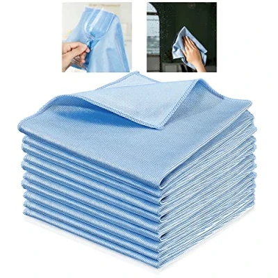 Image of Microfibre Cleaning Cloths 10 Pack, Glass Lint Free Scratch Free, Polishing for Windows Screens Mirrors, 30 x 30cm Blue (Blue)