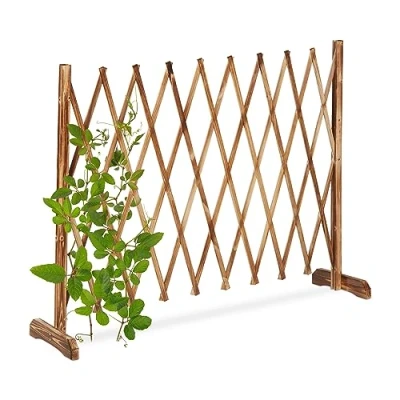 Image of Relaxdays Wooden Trellis, Extendable up to 275 cm, for Climbing Plants, Free Standing Scissor Grille, Garden, Natural, Wood, 90 x 28 cm