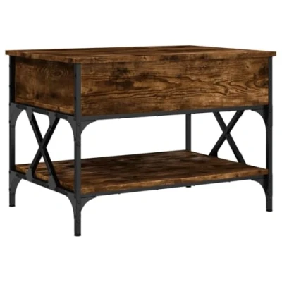 Image of vidaXL Coffee Table Smoked Oak Engineered Wood/Metal Lift Top Sofa with Storage, Adjustable for Living Room
