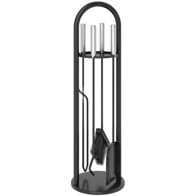 Image of Outsunny 5 pcs Fireplace Companion Set, Metal Fireside Silver