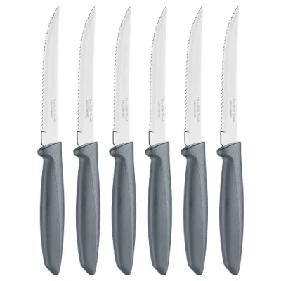 Image of Tramontina Kitchen Knives Set of 6, Serrated Fruit Tomato Cooking Knife, Vegetable Chopper Peeler, Stainless Steel, Multipurpose, Pointed Tip, Grey, 23498654