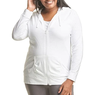 Image of Just My Size Women&#039;s Full Zip Jersey Hoodie, White, 2X