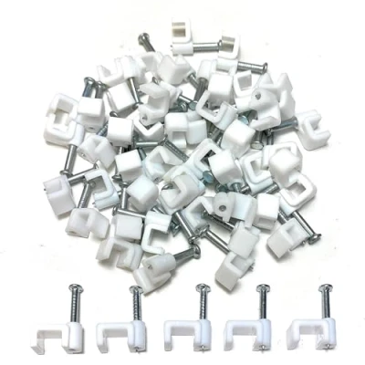 Image of White Plastic Flat Electrical Wire Cable Clips TV Phone Internet Lead Fixings 50 Pieces (4mm)