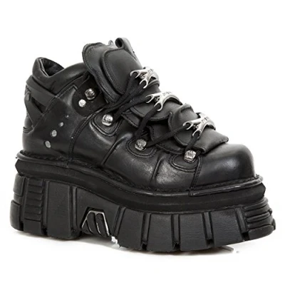 Image of New Rock Unisex 106 S29 TOWER SHOES Metallic Black Leather Biker Punk Gothic Boots Size EU 40