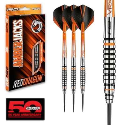 Image of RED DRAGON Amberjack 14: 27g Tungsten Darts Set with Flights &amp; Dart Stems (Shafts) Professional 90% Premium Available in 22g, 23g, 24g, 25g, 26g, 27g, 28g, 30g