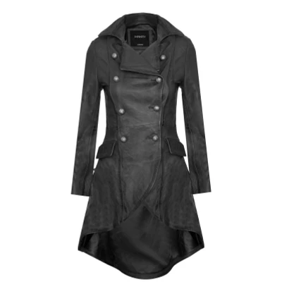 Image of Women&#039;s Gothic Black Leather Edwardian Victorian Flare Coat
