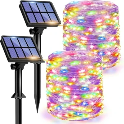 Image of litogo [2 Pack] Solar Fairy Lights Outdoor, 12m 120 LED Garden 8 Modes Waterproof Copper Wire Decorative String for Garden, Patio, Gate, Yard, Wedding, Party (Multi Color)
