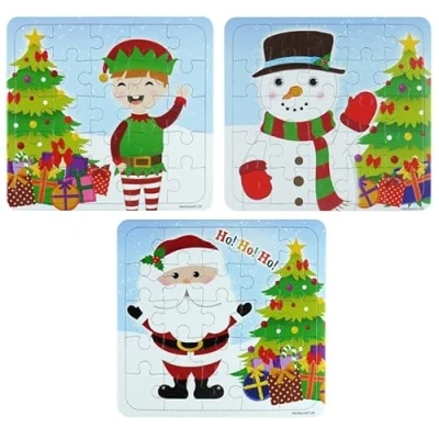 Image of Anilas Complete Christmas Themed 10 Party Bags, Fillers &amp; Favours Assorted Mini Jigsaw Puzzles. (Ideal for Children Aged 3 8)