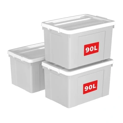 Image of Cetomo 90L*3 Storage Boxes, Plastic Box with Lids, Organizing Container Secure Latching Buckles, Stackable, Nestable, Tote Bin for Home Office Clothes, 90L 3Pack, Gray