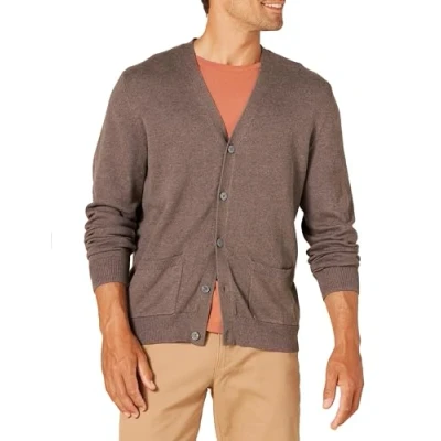 Image of Amazon Essentials Men&#039;s Cotton Cardigan Sweater, Brown Heather, XS
