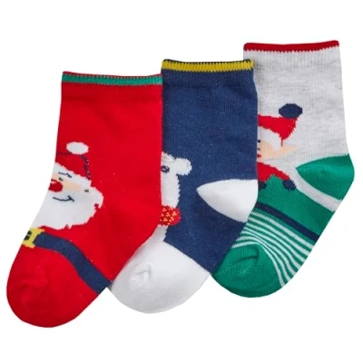 Image of Metzuyan 3 Pairs Baby Girls Boys Christmas Socks Novelty Santa Xmas Cotton Rich Blue Polar Bear 0