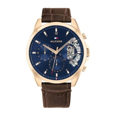 Image of Tommy Hilfiger Analogue Multifunction Quartz Watch for Men with Stainless Steel mesh and Link Bracelet Leather Strap