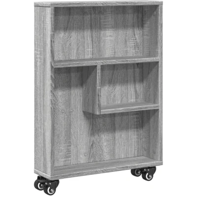 Image of vidaXL Narrow Storage Trolley Grey Sonoma Engineered Wood Cabinet with Ample Space, Mobile Lockable Swivel Wheels, Space saving Design for Living Room/Kitchen/Bathroom