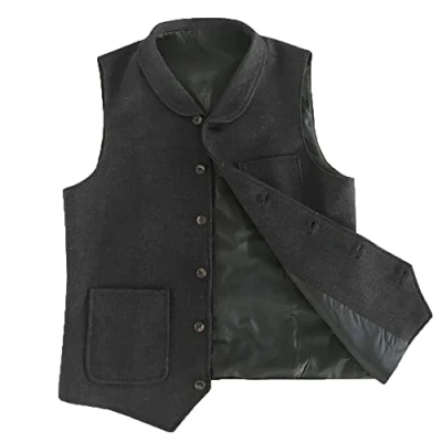Image of Solovedress Mens Vintage Suit Vest Wool Collar Tweed Waistcoat for Wedding Groomsmen(Black,S)