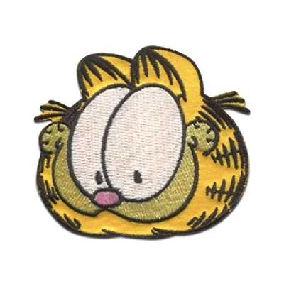Image of Comercial Mercera Garfield Head Comic Cat Embroidered Iron On Patches Adhesive Emblem Stickers Appliques, Size: 5,4 x 5,9 cm
