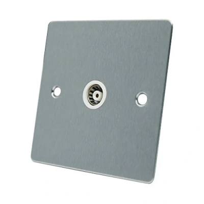 Image of AET FSC1GTVWH Satin Chrome Flat 1 Gang TV White Insert Aerial Coaxial Female Socket, 240 V