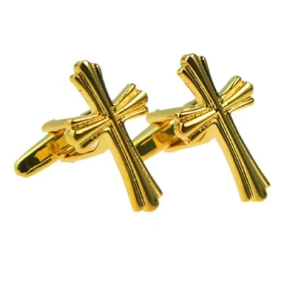 Image of Gold Plated Ornate Christian Cross Cufflinks Presented in a Cufflink Box X2AJ800