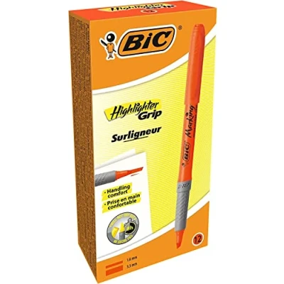 Image of Bic Highlighter Grip Pens Orange, Box of 12