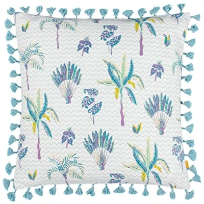Image of furn. Chamae Floral Tasselled Feather Filled Cushion Lilac Cotton One Size