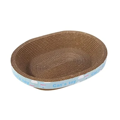 Image of Corrugated Cardboard Scratch Pads Oval Cat Scratcher Scratching Lounge Bed Bowl Training Toy for Kitten,50cmx38cmx9cm