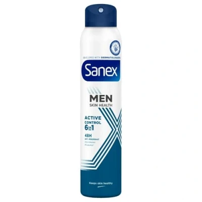 Image of Sanex Men Active Control Antiperspirant Deodorant Spray 200ml, 48 hour sweat protection, anti odour, long lasting dryness, freshness, gentle on skin, antibacterial, irritation, 0% alcohol*