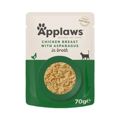 Image of Applaws 100% Natural Wet Cat Food, Chicken with Asparagus in Broth 70 g Pouch, 12 x Pouches
