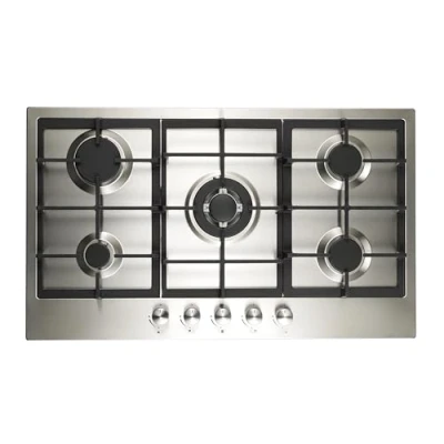 Image of Cookology GH906SS Gas Hob Stainless Steel 90cm Built in 5 Burners Cast Iron Pan Supports Auto Igniton and Easy to Use Dials