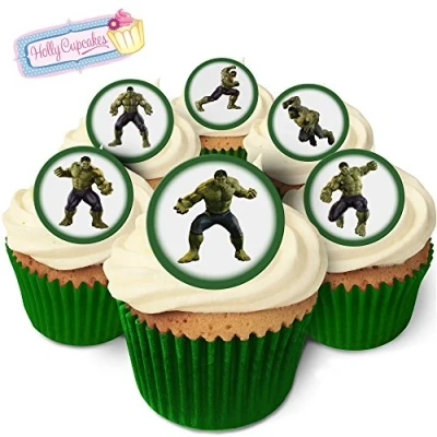 Image of Holly Cupcakes 24 Fabulous Edible Wafer Cake Toppers: The Hulk