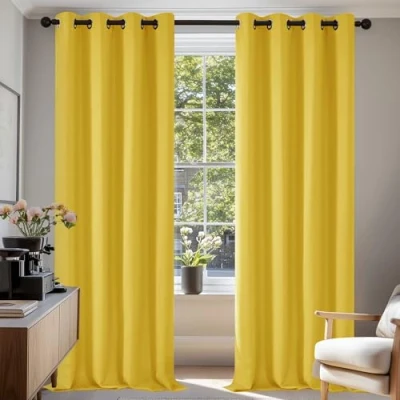 Image of Deconovo Christmas Decorations Home Decoration Blackout Curtains Thermal Insulated Eyelet for Girls Bedroom Mellow Yellow W55 x L102 Inch One Pair