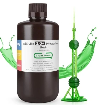 Image of ELEGOO Upgraded ABS Like Resin 3.0 PLUS, UV 3D Printer with Higher Precision and lower Shrinkage, Enhanced Strength Toughness Photopolymer + for LCD Clear Green 1000g