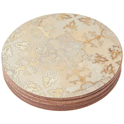 Image of Creative Tops C000279 Cork Backed Coasters Set with Printed Gold Impressions Design, Round, / Grey, 12 cm, of 4