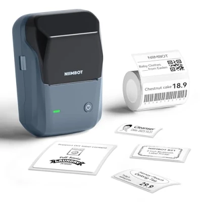 Image of NIIMBOT B1 Bluetooth Label Maker Machine, Portable Printer, Large Waterproof Label, Versatile APP, 2 inch Thermal Printer for Clothing,Spice, Address, Barcode,Logo (Blue Gray)