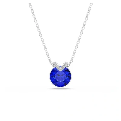 Image of Swarovski Bella V Pendant Necklace, Blue and Clear Round Cut Crystals in a Rhodium Finished Setting, Part of the Collection