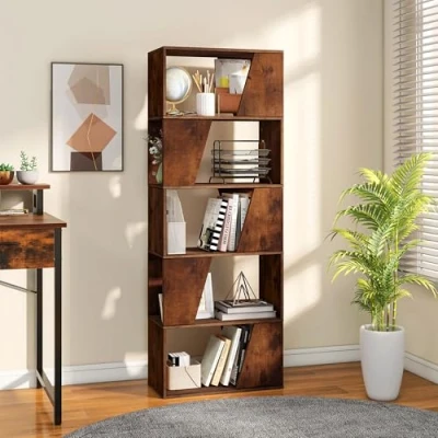Image of YITAHOME Bookcase, 5 Tier Tall Bookshelf Industrial Book Shelf Floorstanding Shelving Unit Storage Rack with Open Shelves for Living Room, Bedroom, Home Office, Rustic Brown