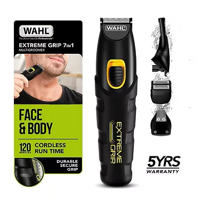 Image of Wahl Extreme Grip 7 in 1 Multigroomer, Beard Trimmer for Men, Nose Hair Trimmer, Men’s Stubble Trimmers, Body Shaver, Male Grooming Set, Trimming, Set Black
