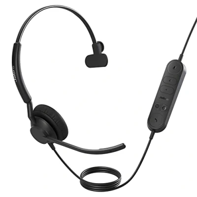 Image of Jabra Engage 40 Wired Mono Headset with Inline Call Control, Noise Cancelling 2 Mic Technology, and USB A Cable works all leading Unified Communications platforms such as Zoom, Unify Black