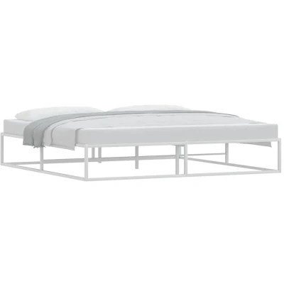 Image of vidaXL metal bed frame 200x200 cm white, elegant bedroom double with storage